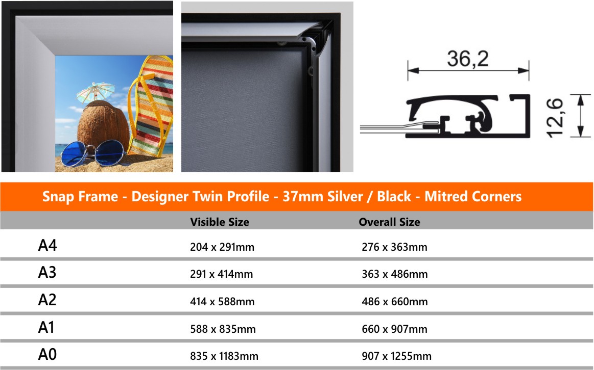 Designer Snap Frames Black / Silver 37mm Profile